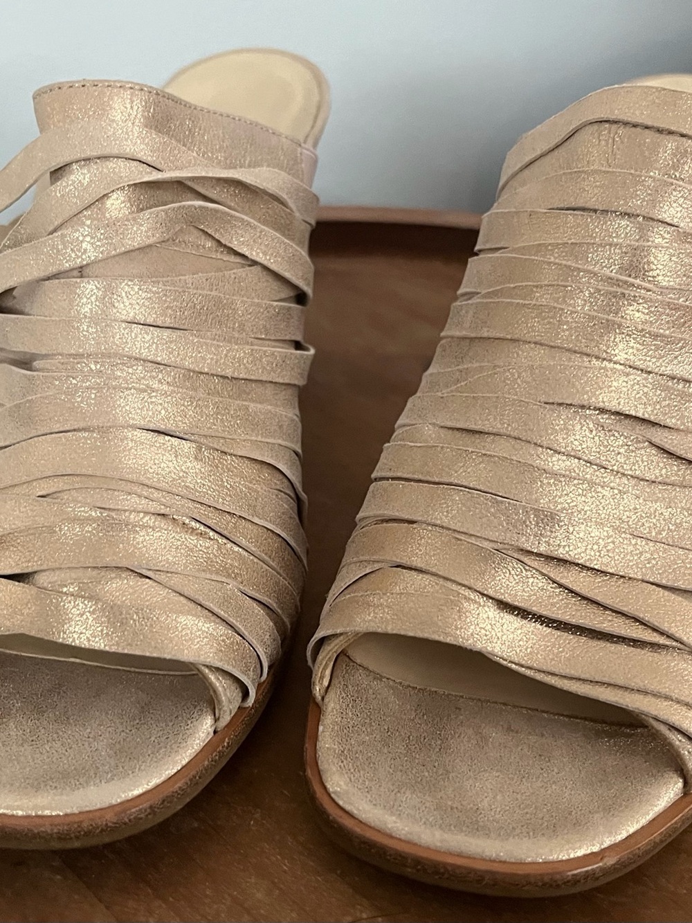 Paul Green Shimmery Nude Woven Slide Mules